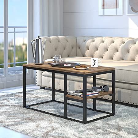 STAR WORK Coffee Table with Metal Frame 2-Tier Tea Table with Storage ...