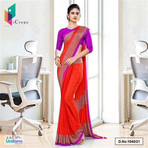 Tomato Lavender Premium Italian Silk Crepe Uniform Sarees For Office W