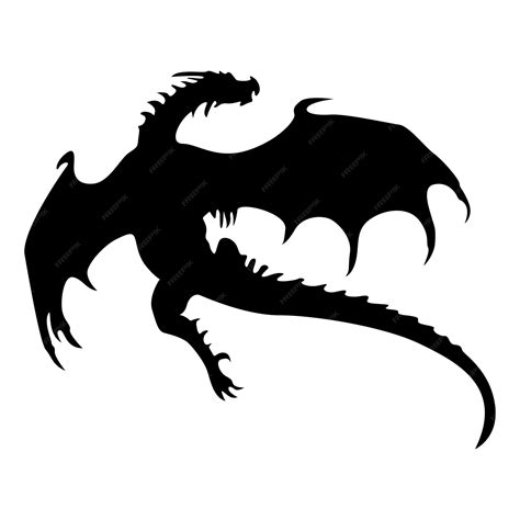 Premium Vector | Black flying dragon silhouette isolated on white background hand drawn vector ...