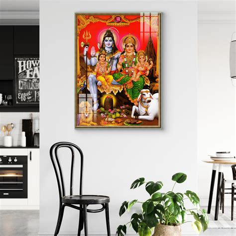 Lord Shiva & His Family Vintage-style Devotional Glass wall Paintings ...