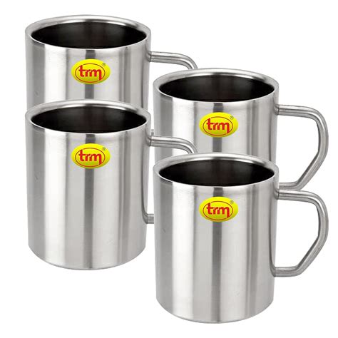 Buy TRM Stainless Steel Mugs for Tea Coffee Set of 4, Double Walled ...