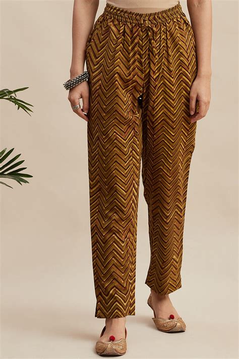 Buy Green Block Printed Cotton Cigarette Pants | Green Cigarette Pants ...
