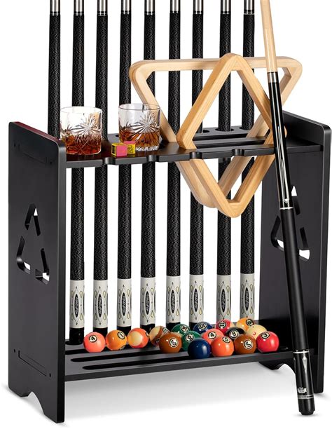 Pool Cue Stick Holder - Floor Stand Billiards Pool Cue Rack Oak Solid ...