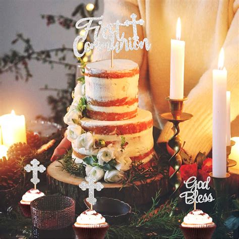 Buy Unimall Pack of 25 Silver Glitter First Communion Cake Topper for ...