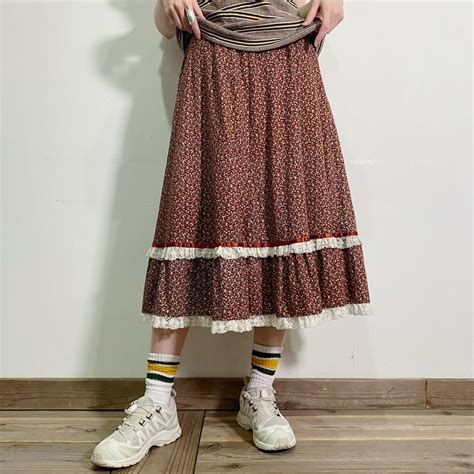 70s brown flower printed skirt | LEMON