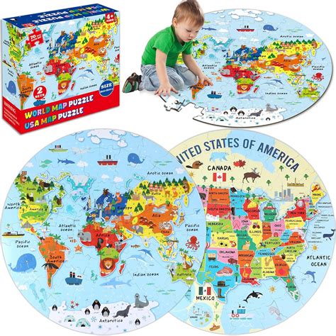 Amazon.com: 2 Sets Floor Puzzles World and United States Map Puzzles ...