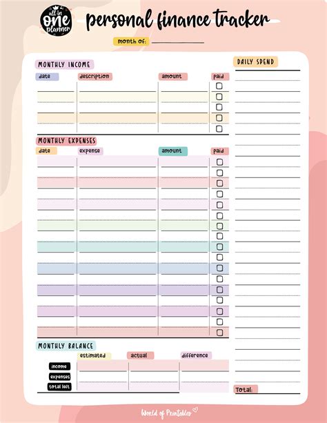 Printable Personal Finance PDF - World of Printables