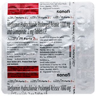 Amaryl M Forte 2mg Tablet 15: Uses, Side Effects, Price & Substitutes