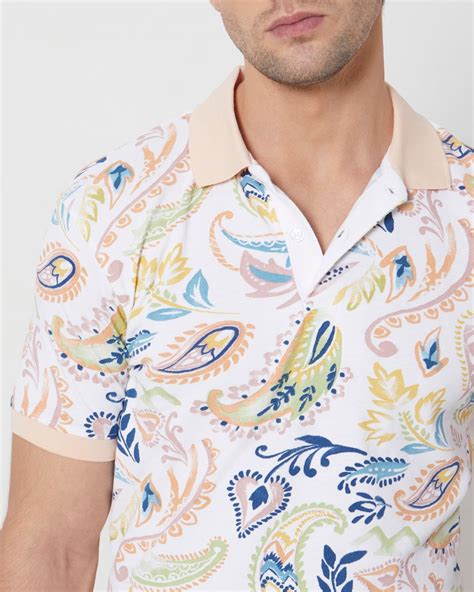 Buy Off White Paisley Print Slim Fit Casual Polo Online at Muftijeans
