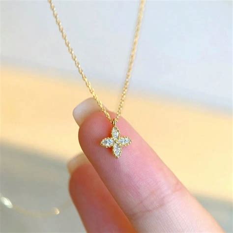 1pc S925 Pure Silver Gold Plated Clover Cubic Zirconia Pendant Necklace ...