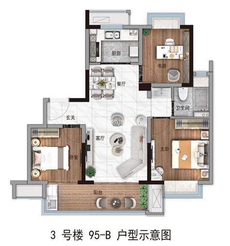 甘肃省省兰州市七里河区 碧桂园3室2厅1卫 75m²-v2户型图 - 小区户型图 -躺平设计家