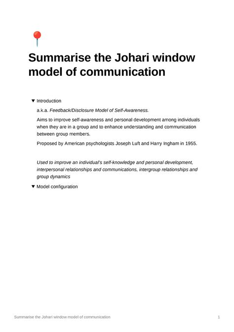 Summarise the Johari window model of communication - » Summarise the ...