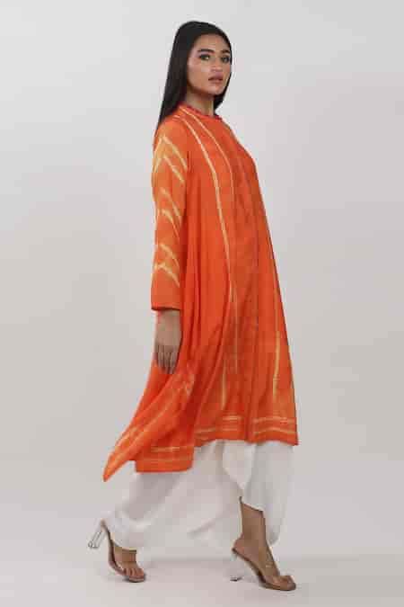 Buy Orange Modal High Round Tie-dye Pattern Asymmetric Tunic For Women ...