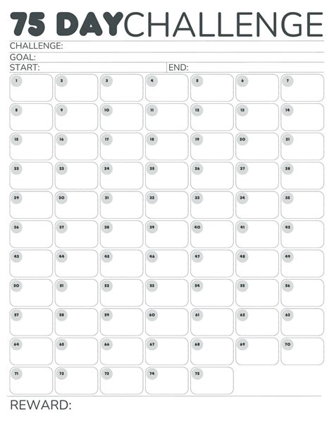 Free Printable 75-Day Challenge Calendar for 75 Hard, 75 Medium & 75 Soft