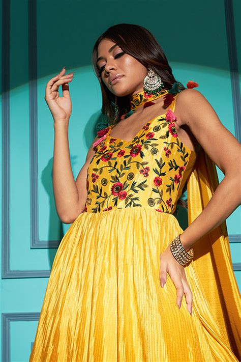Yellow Color Embroidered Ready to Wear Anarkali Gown Collect