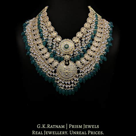 23k Gold and Diamond Polki Long Necklace Set with bird motifs – G. K ...