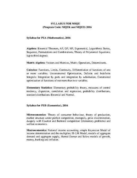 MSQE-PEA-2016 - Past Year Question Paper on Mathematics & Economics ...