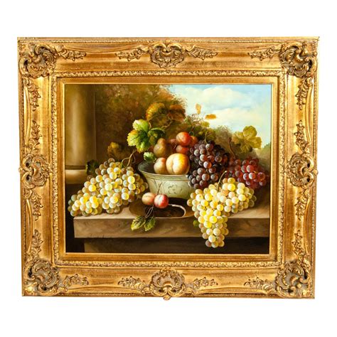 Fruit Still Life Oil / Canvas Painting in Giltwood Frame | Chairish