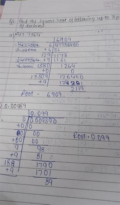 Find the square root of the following up to 3 places of decimala)47 ...