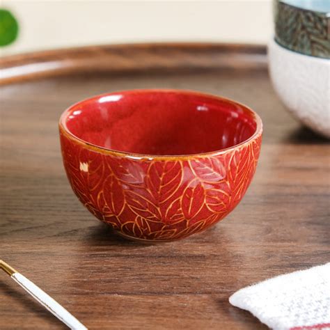 Set Of 4 Leaf Embossed Ceramic Small Bowl 250ml Online - Premium Snack ...