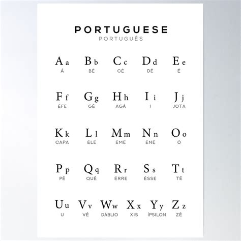 "Portuguese Alphabet Chart, Portugal Language Chart, White" Poster for ...