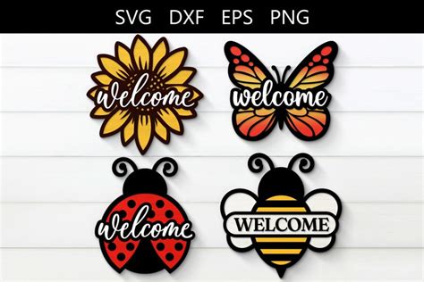 Summer Door Hanger Svg, Sunflower Name Tags, Bee, Butterfly