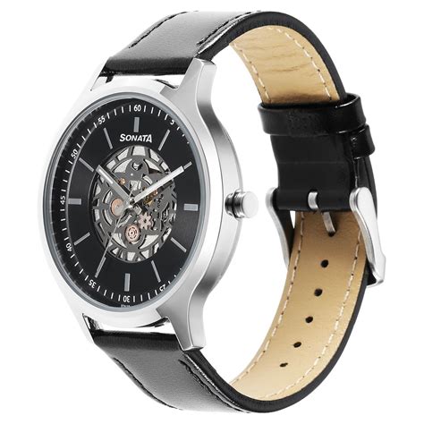 Buy Online Sonata Unveil Quartz Multifunction Black Dial Leather Strap ...