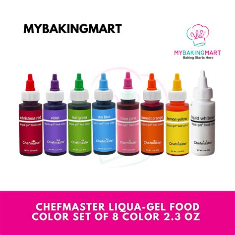 Chefmaster Liqua-Gel Set of 8 Colors 2.3oz - Halal Food Coloring ...