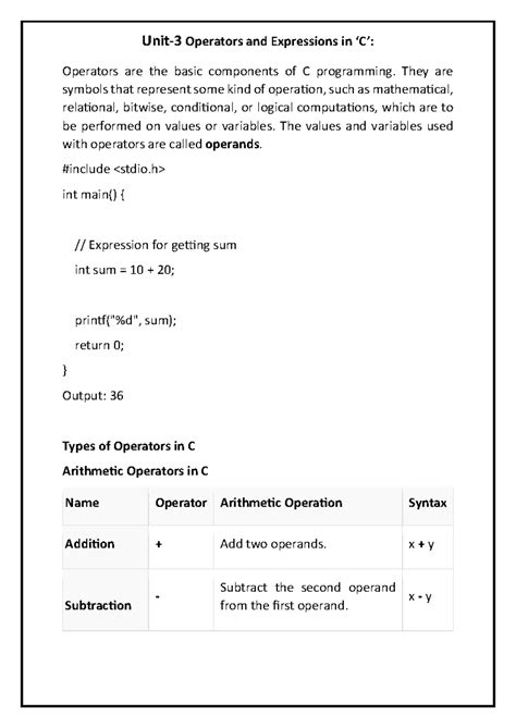 C Programming: Operators and Expressions - Unit 3 Notes - Studocu