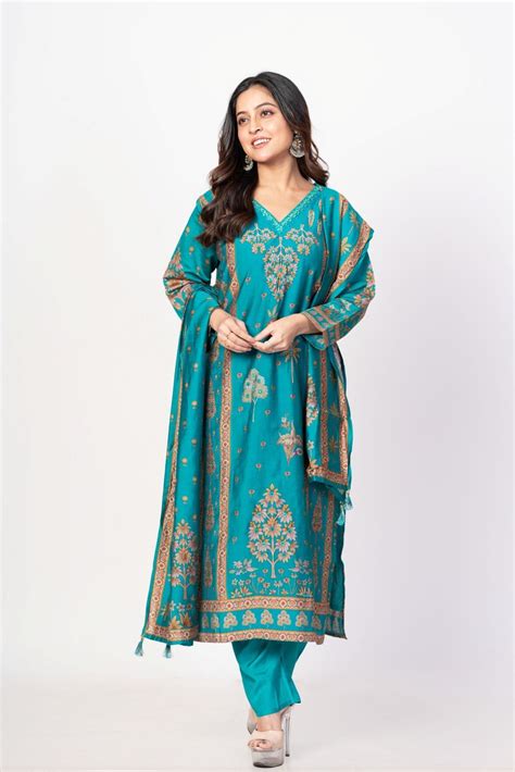 Buy Electric Blue Silk Kurta Set with Dupatta