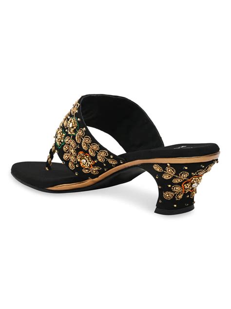 Shop Rocia By Regal Black Women Hand Embroidered Velvet Sandals Online
