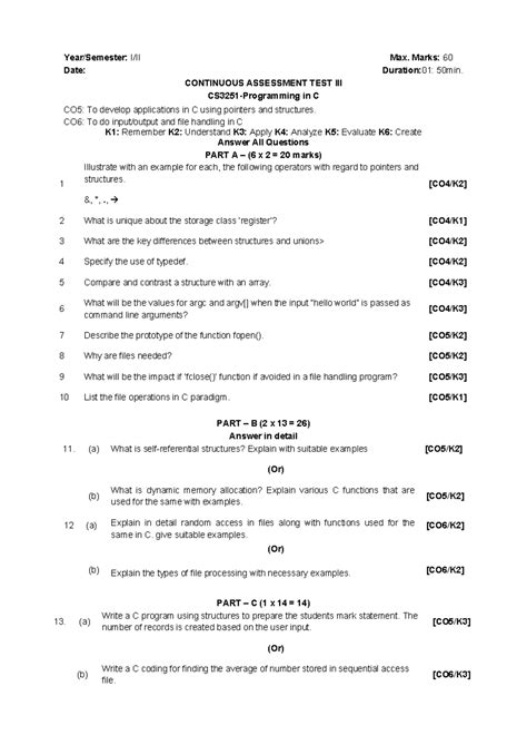 unit 4 & 5 practice questions - Year/Semester: I/II Max. Marks: 60 Date ...