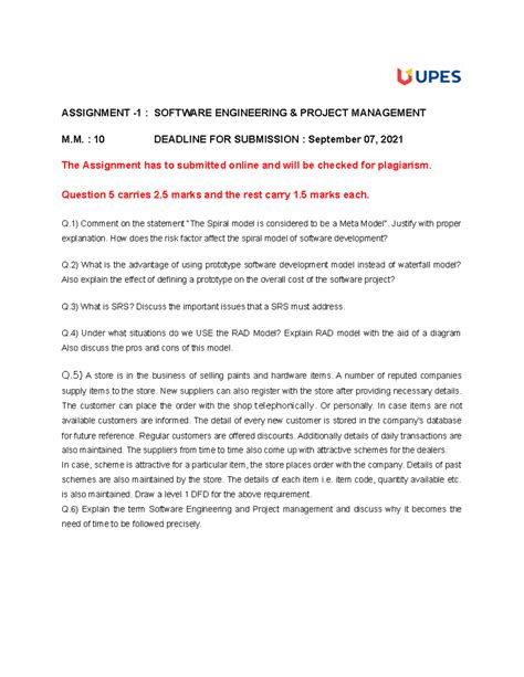 Assignment 1 - ASSIGNMENT -1 : SOFTWARE ENGINEERING & PROJECT ...