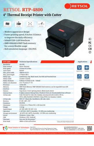 Retsol POS Printer - Retsol TP806A 3" Thermal Receipt Printer ...