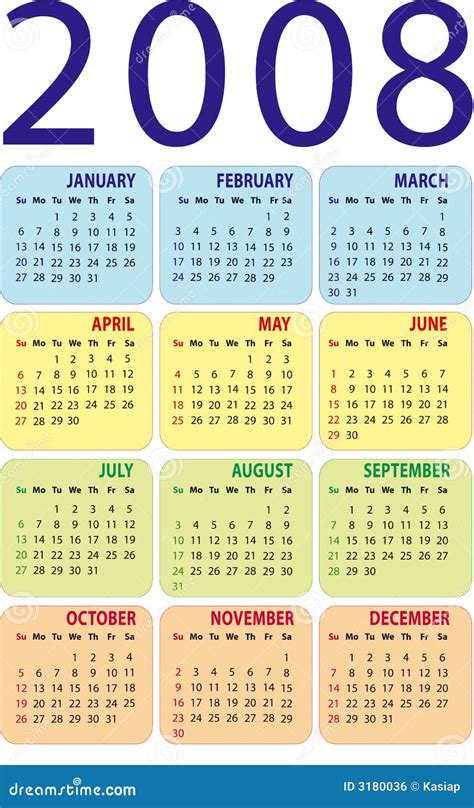 2008日历 向量例证. 插画 包括有 计划, 办公室, 每日, 月度, 绿色, 计划程序, 自治权, 几天 - 3180036