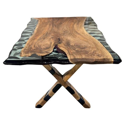 Clear Green Epoxy Resin Live Edge Dining Table For Sale at 1stDibs