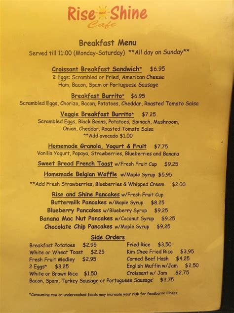Rise And Shine Menu at Dorothy Ledford blog