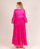 Fuchsia Full Bell Sleeves with Gota Trim Cotton Dress – MISSPRINT