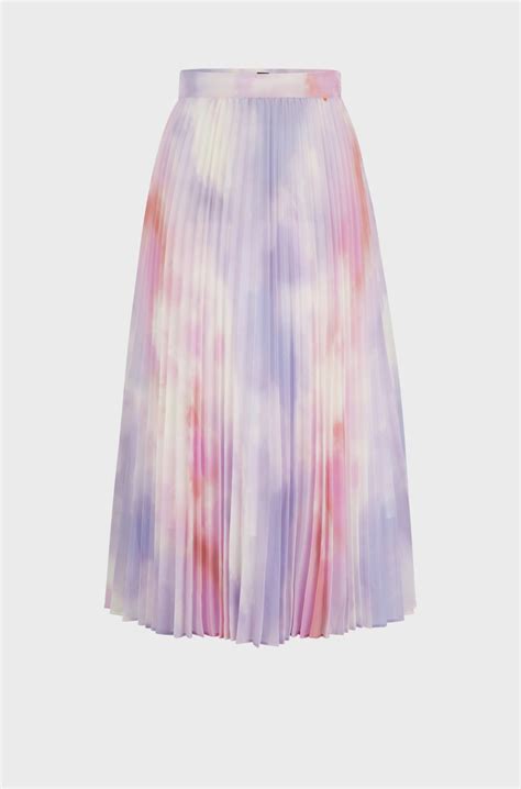 BOSS - Printed plissé skirt in crepe Georgette - Purple Patterned