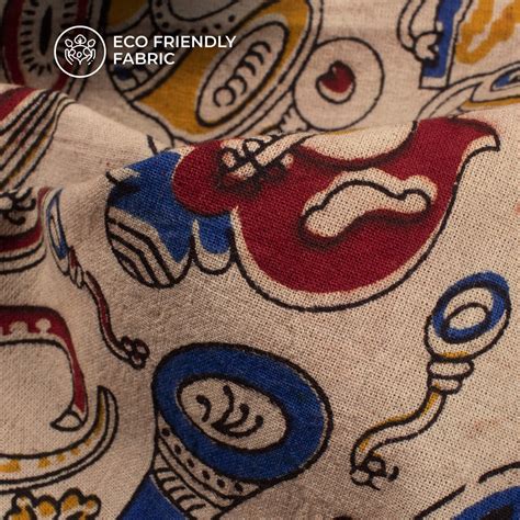 Tan Beige And Maroon Quirky Pattern Kalamkari Cotton Fabric – Fabcurate