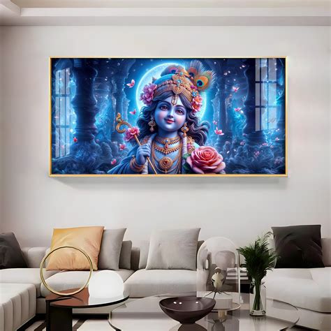 Buy Krishna Elegance With Flower Premium Acrylic Horizontal Wall Art ...