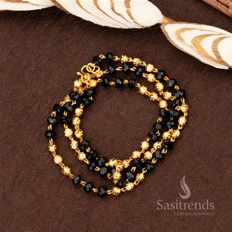 Micro Gold Plated Black Beads Antique Ball Design Chain - Sasitrends