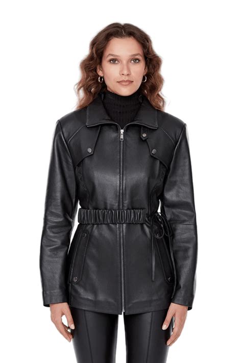 Paloma Women's 100% Real Black Leather Hip Length Stylish Coat