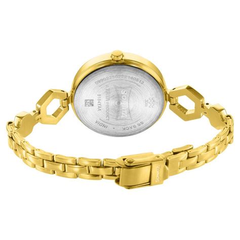 Sonata Utsav Pink Dial Yellow Bi Metal Strap Watch for Women