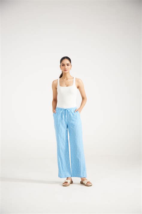 Sky Blue Striped Cotton Pants – Label Saymo