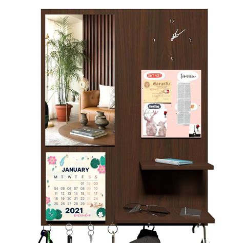 Beautiful "7 In One" Wooden Wall Organiser with Mirror, Key Holder, Co ...