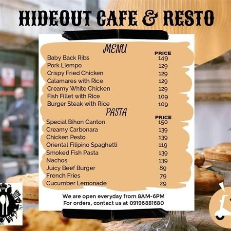 hideout cafe menu Android IOS V- 8.21