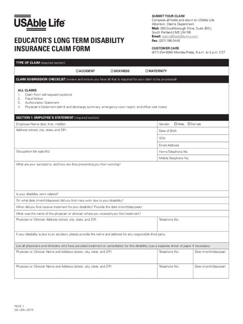 Disability Insurance Claim Form 的图像结果