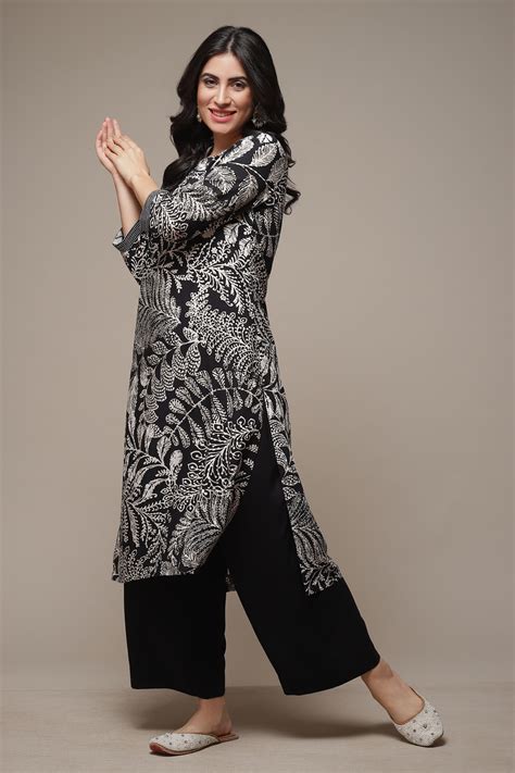 Black Rayon Straight Printed 2 Piece Set
