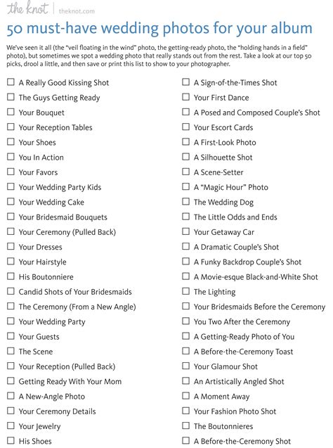 50 Must-have Wedding Photos Checklist